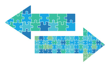 Jigsaw puzzle pieces forming an arrow, symbolizing direction, strategy, and problem-solving. Perfect for business, teamwork, and goal-oriented concepts.