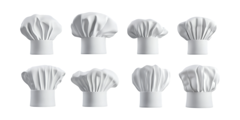 Pack Chef Hat Set Against Transparent Background for Culinary Branding, Kitchen Illustrations, or Restaurant Identity Design