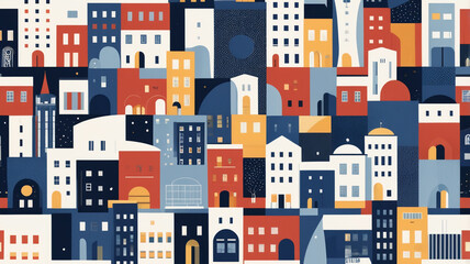 Obraz premium AI Generative. Flat design illustration of townscape with geometric colors buildings in a minimalistic style. 1