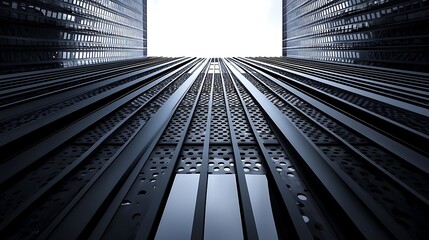 Obraz premium Futuristic building with custom metal facade and blue sky high resolution picture