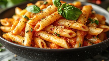 Delicious Penne Pasta with Aromatic Tomato Sauce and Fresh Basil
