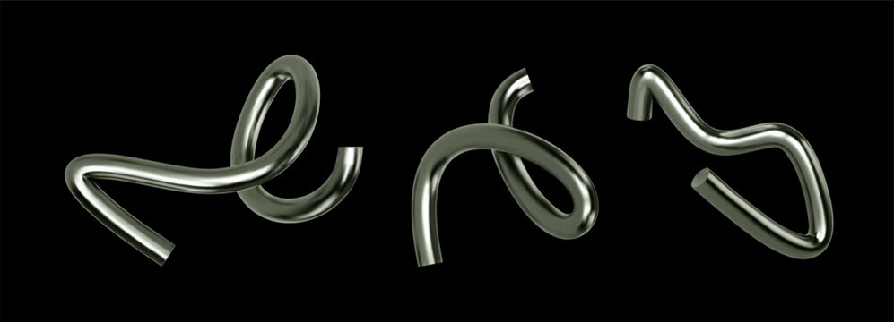 3d chrome spiral. Abstract line shape. Render silver element fluid. Silver metal wave twisted figure isolated. Vector realistic illustration for futuristic design