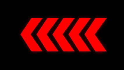 Swipe left red arrow pointing to the right isolated on a black background. Motion arrow and high resolution