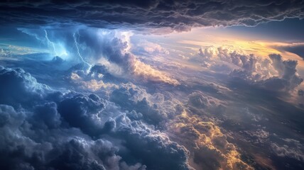 Fototapeta premium High-altitude perspective of a powerful storm system, realistic atmospheric details. View from space
