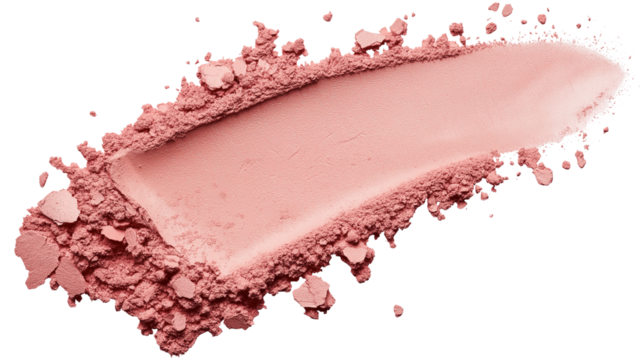 Crushed pressed powder stroke, peachy-pink undertones, high-quality beauty texture, soft and airy dust effect, ultra-realistic lighting, PNG format