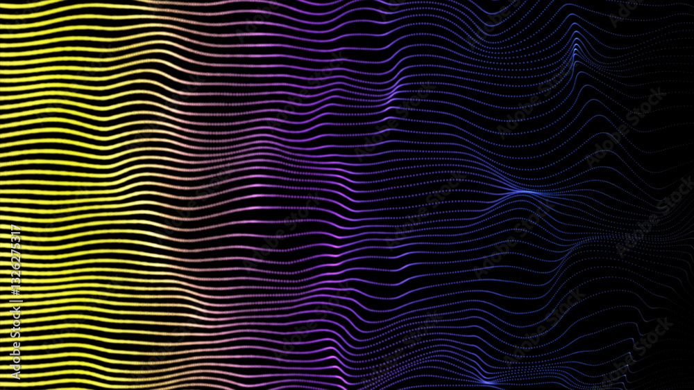 Poster abstract digital cyber wave made of particles and dots moves with big data visualization. futuristic