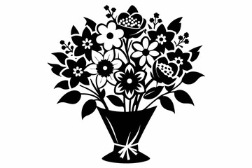 flower bouqet line art silhouette vector illustration