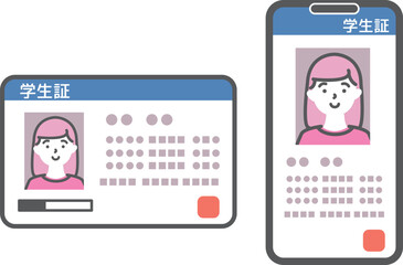 女子大学生のカードとスマホアプリの学生証イラスト素材