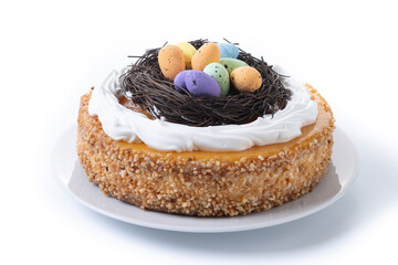 Homemade Easter egg cake isolated on white background