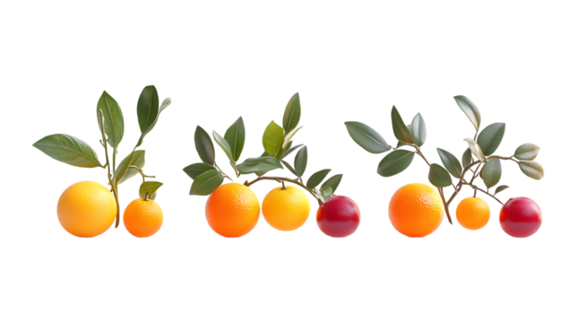 Pack Auspicious Fruit Set in Different Poses Against Transparent Background for Cultural Celebrations, Holiday Decorations, or Symbolic Design