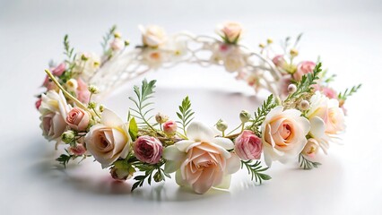 Futuristic Flower Crown Flat Lay: Modern Floral Headpiece on White Background