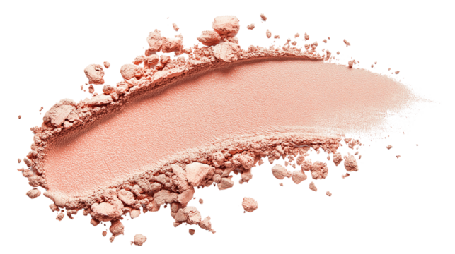 Crushed pressed powder stroke, peachy-pink undertones, high-quality beauty texture, soft and airy dust effect, ultra-realistic lighting, PNG format