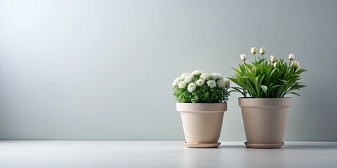 Luxury Minimalist Flower Pots Close-Up Macro Flat Lay Stock Photo