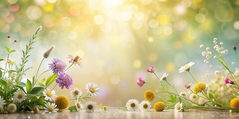 Meadow Flowers & Botanicals Flat Lay Mockup with Copy Space - Spring Aesthetic