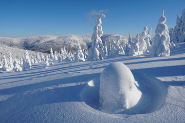 winter mountains with snow beautiful white and blue