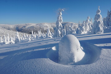 winter mountains with snow beautiful white and blue