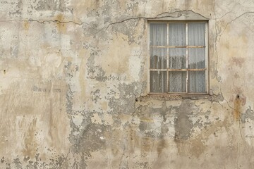 Fototapeta premium Photo of Beige wall of old abandoned industrial building. Texture for background usage