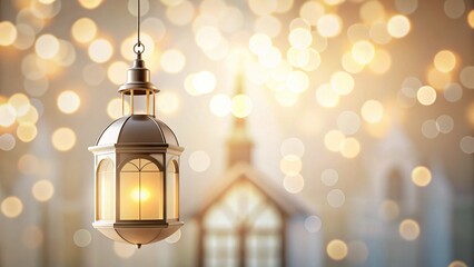 Obraz premium Modern Church Light, Soft Bokeh, Flat Lay White Background - Futuristic Minimalist Design