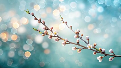 Modern Futuristic Branch Buds Flat Lay Stock Photo - Soft Bokeh Background