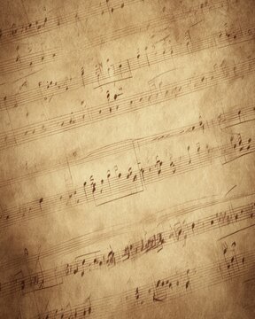 Aged paper with musical notation lines faded texture and sepia tones capturing vintage aesthetics and antique feel with scattered notes