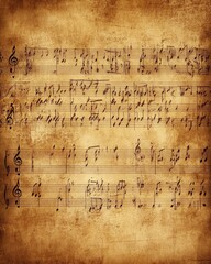 Fototapeta premium Vintage musical score on aged parchment paper showcasing classical composition with handwritten notes and staves