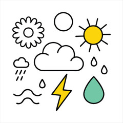 weather forecast icons Sky Sun and Rain Illustration Coloring Book White Background 