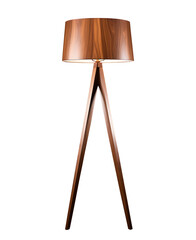 wooden modern standing table lamp with fabric shade isolated on white and transparent background