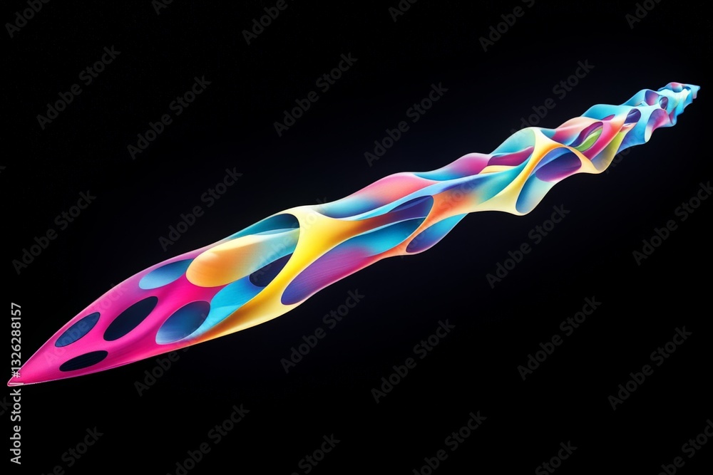 Poster Colorful fluid shape creating a mesmerizing wave pattern against a black background showcasing artistic design elements