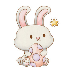 easter bunny with easter egg watercolor painting