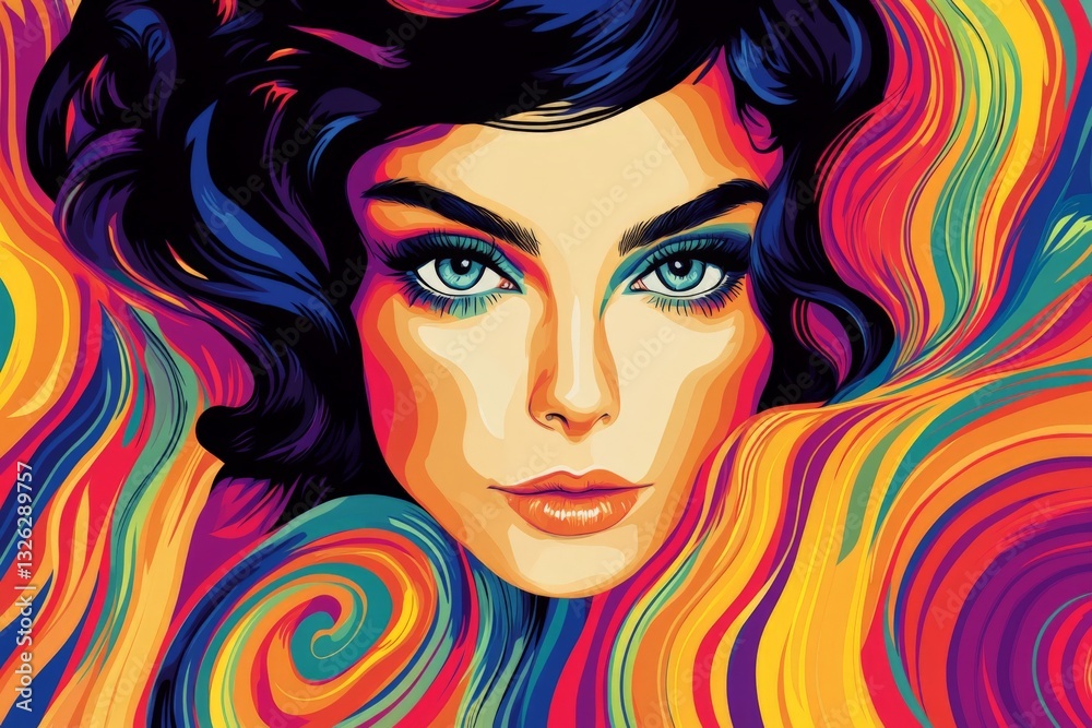Aufkleber bold and colorful portrait of a woman with swirling patterns in vibrant colors
