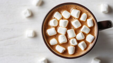 A mug of hot chocolate with marshmallows floating on top