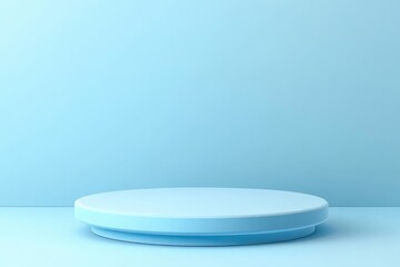 A simple blue cylindrical pedestal against a plain blue backdrop