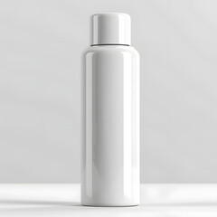 Mockup bottles made of white plastic, designed for cosmetic products such as soap, shampoo, and lotion, elegantly displayed against a clean white background.	