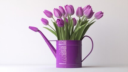 Obraz premium A purple flower vase with a watering can in it