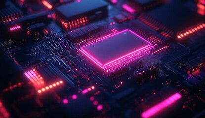 Fototapeta premium Illuminated circuit board for tech, data, and computing applications