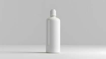 Mockup bottles made of white plastic, designed for cosmetic products such as soap, shampoo, and lotion, elegantly displayed against a clean white background.	