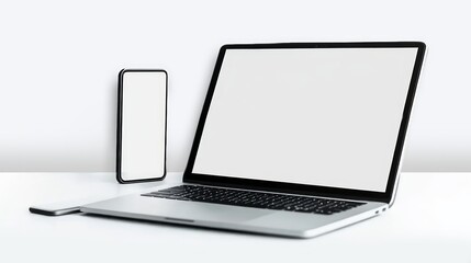 Isolated Device Mockup, smartphone and laptop with blank screen.