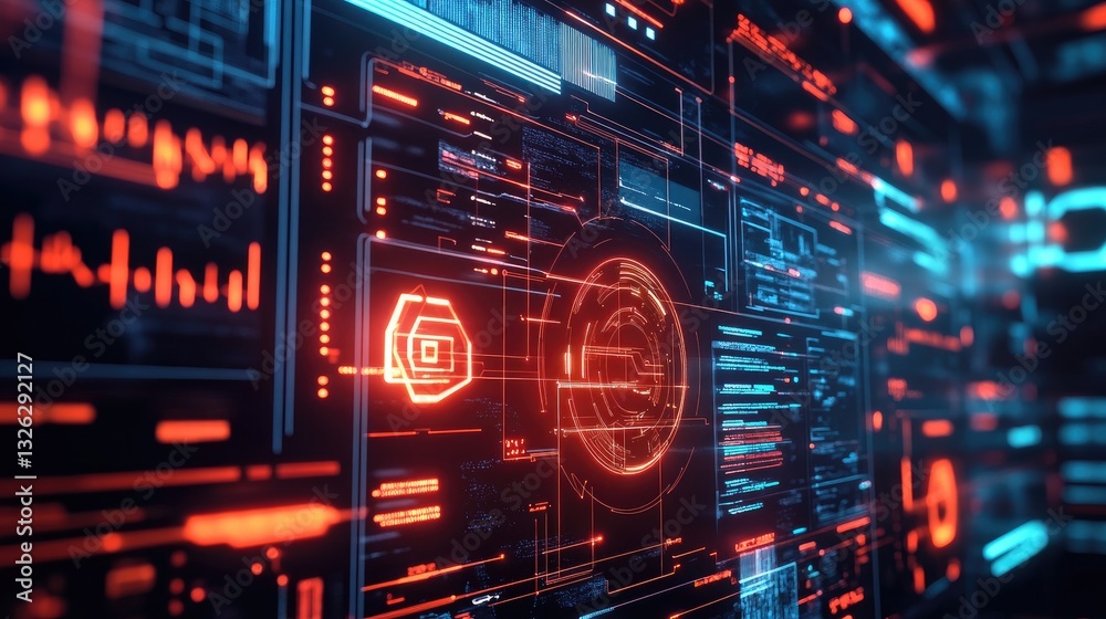 Poster a conceptual image of ai-powered business technology with neural networks and futuristic ui.