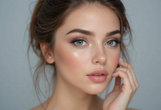 Beautiful girl with great makeup and stylish hairdo. Makeup and hairdo perfectly highlight facial features. For advertising a beauty salon, hairdresser, makeup studio and cosmetic services