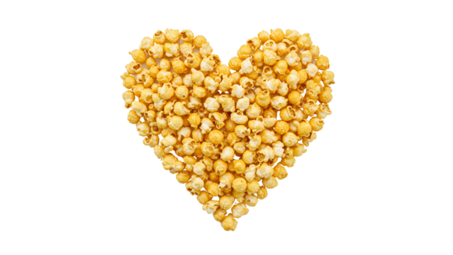 Popcorn in heart shaped isolated on transparent background Generative Ai.