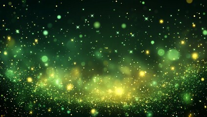 Abstract glitter sparkles on green and yellow background for Christmas concepts