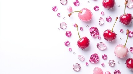 Obraz premium A close up of cherries and diamonds on a white background