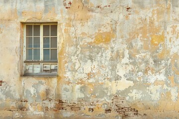 Photo of Beige wall of old abandoned industrial building. Detailed image