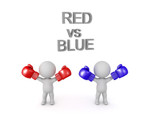 3D Red versus  blue concept