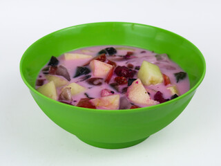 Sop buah or Es Buah is mixed fruit with coconut or simple syrup, served with shaved ice and add...