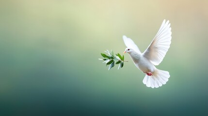 A dove carrying an olive branch flying across a dangerous area