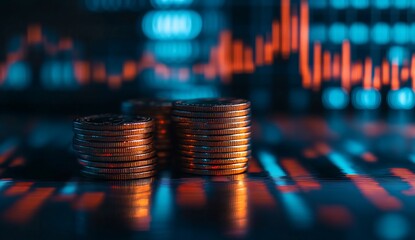 Coins stacked, represent investment, background chart, for financial presentations
