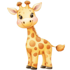 Obraz premium Cute Giraffe Illustration: A charming illustration of a smiling giraffe, featuring distinctive spots, capturing the playful essence of this beloved animal, standing.
