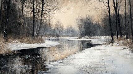 Icy Reflections a serene winter landscape with a partially frozen river scene