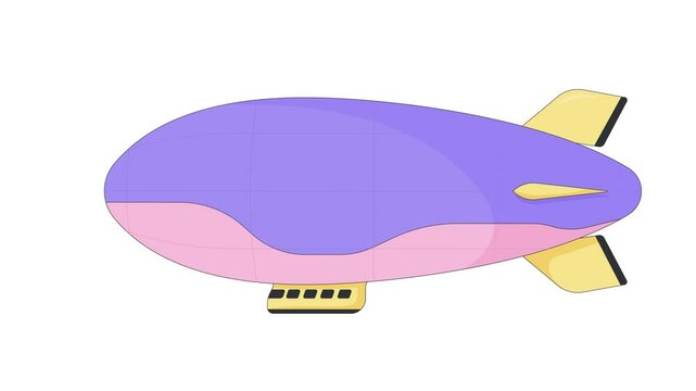 Vintage airship 2D cartoon object animation. Sky adventure. Air travel. Steampunk theme. Aviation flight dirigible retro. Floating blimp animated flat colorful item 4K video isolated on white